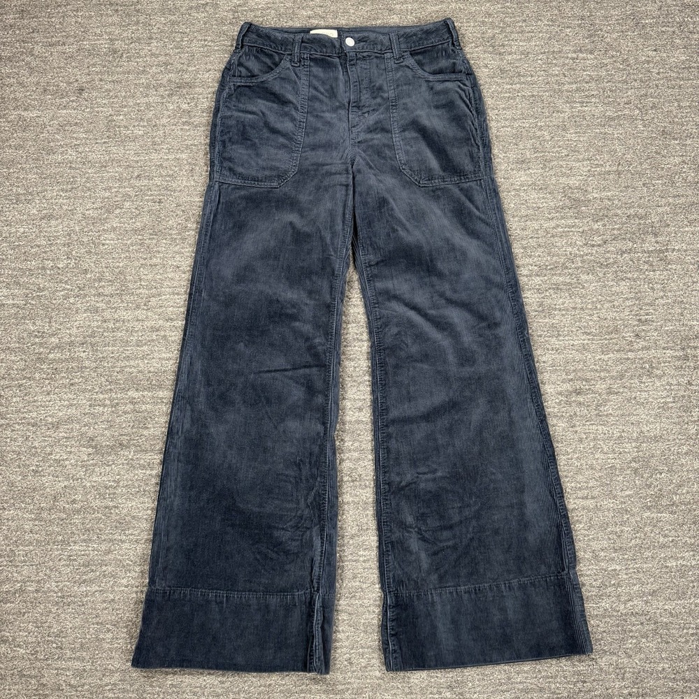 Anthropologie Pilcro Rylan Corduroy Flare Pants 28 Navy Blue High-Rise Wide Leg